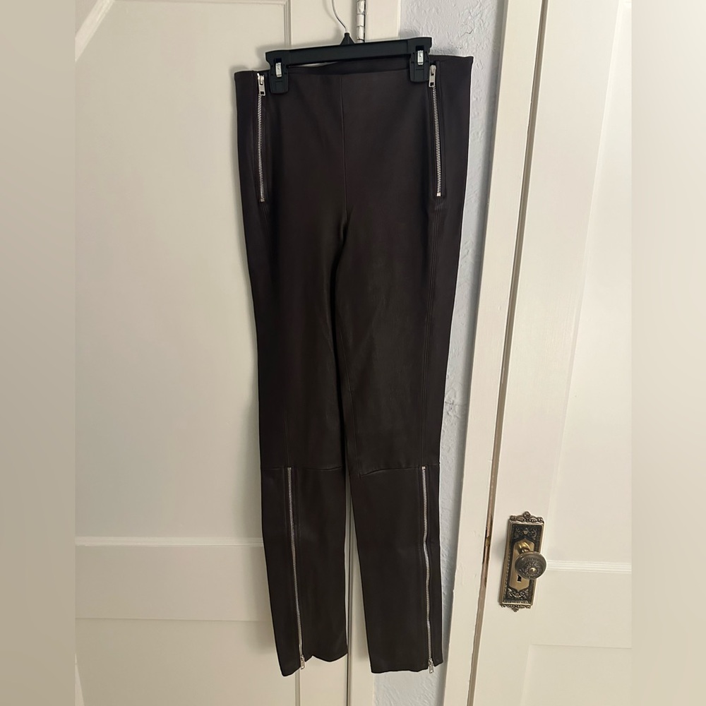Helmut Lang Black Leather Pants with Zipper Details